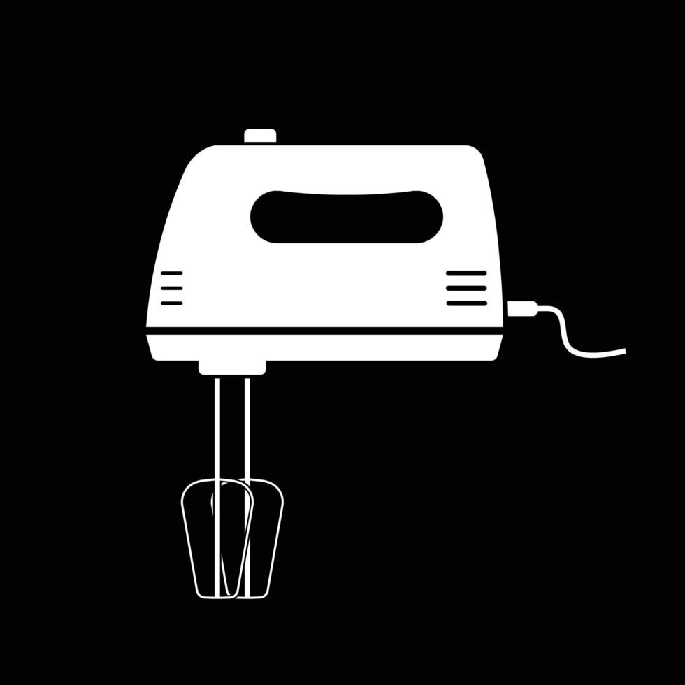 main mixer plat silhouette vecteur sur noir Contexte. silhouette ustensile icône. ensemble de noir et blanc symboles pour cuisine concept, cuisine dispositifs, cuisine appareils électroménagers, ustensiles de cuisine