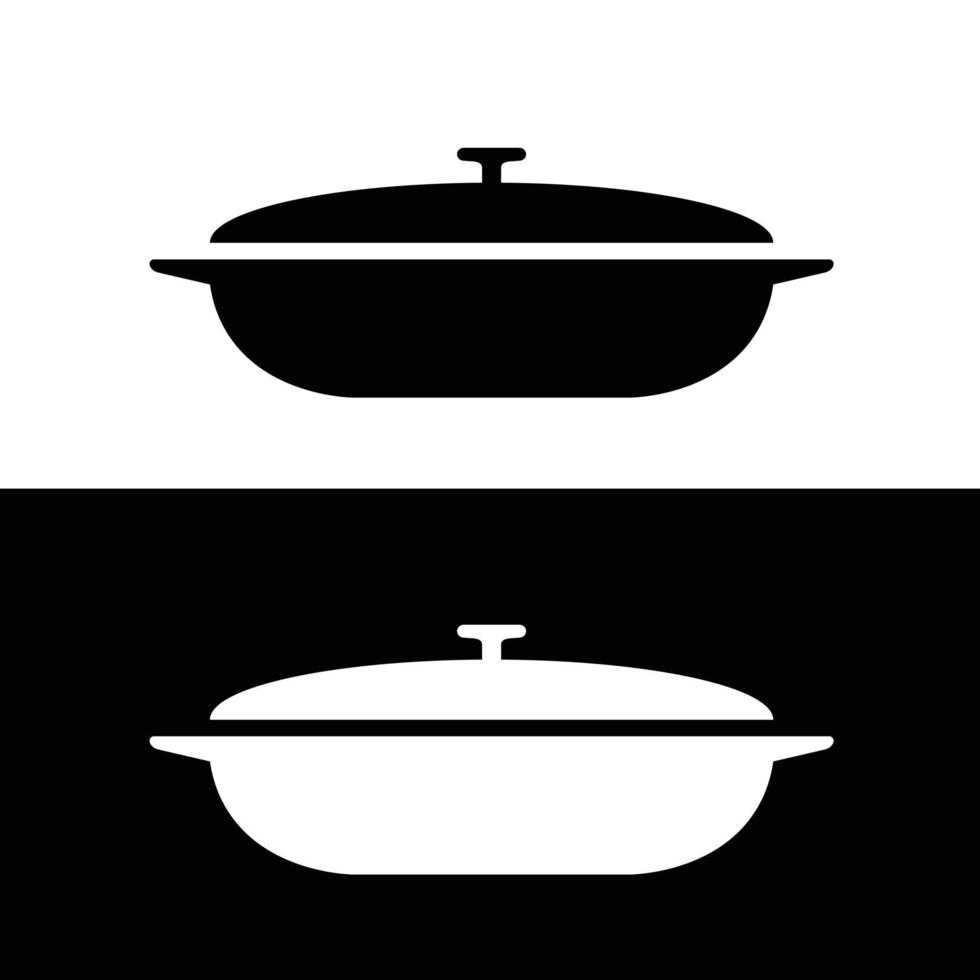 braiser silhouette plat vecteur. noir et blanc ustensiles de cuisson icône pour la toile. collection de cuisson ustensiles pour cuisine concept. Articles de cuisine en utilisant dans une four. vecteur