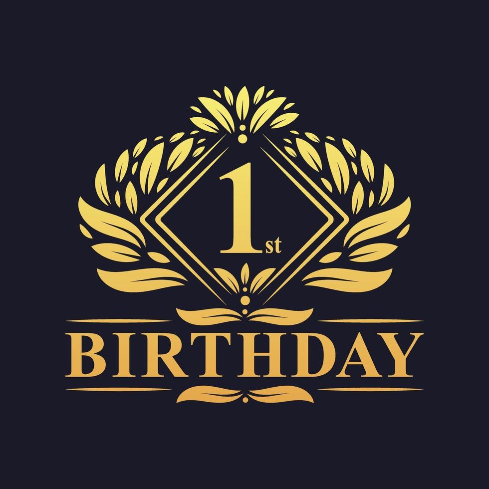 Logo d'anniversaire de 1 an, célébration du 1er anniversaire de luxe en or. vecteur