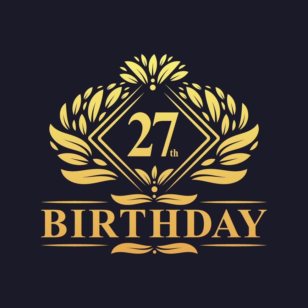 Logo d'anniversaire de 27 ans, célébration du 27e anniversaire d'or de luxe. vecteur