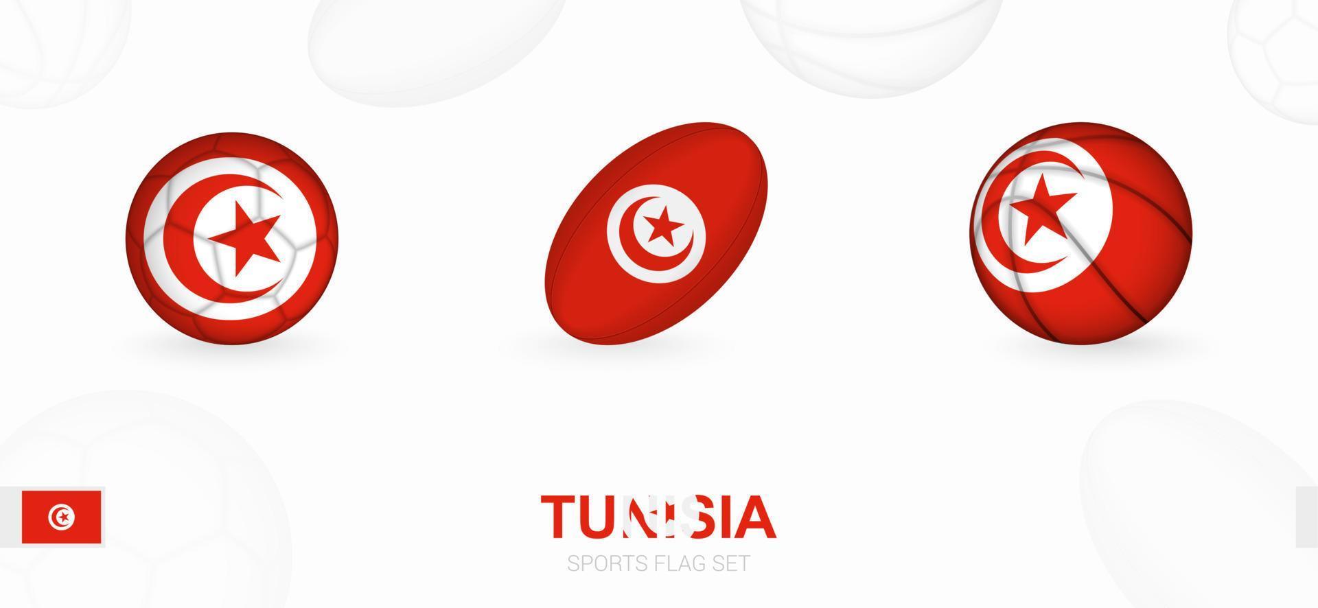 des sports Icônes pour football, le rugby et basketball avec le drapeau de Tunisie. vecteur