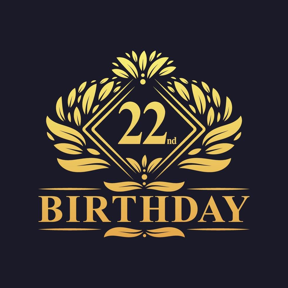 Logo d'anniversaire de 22 ans, célébration du 22e anniversaire d'or de luxe. vecteur