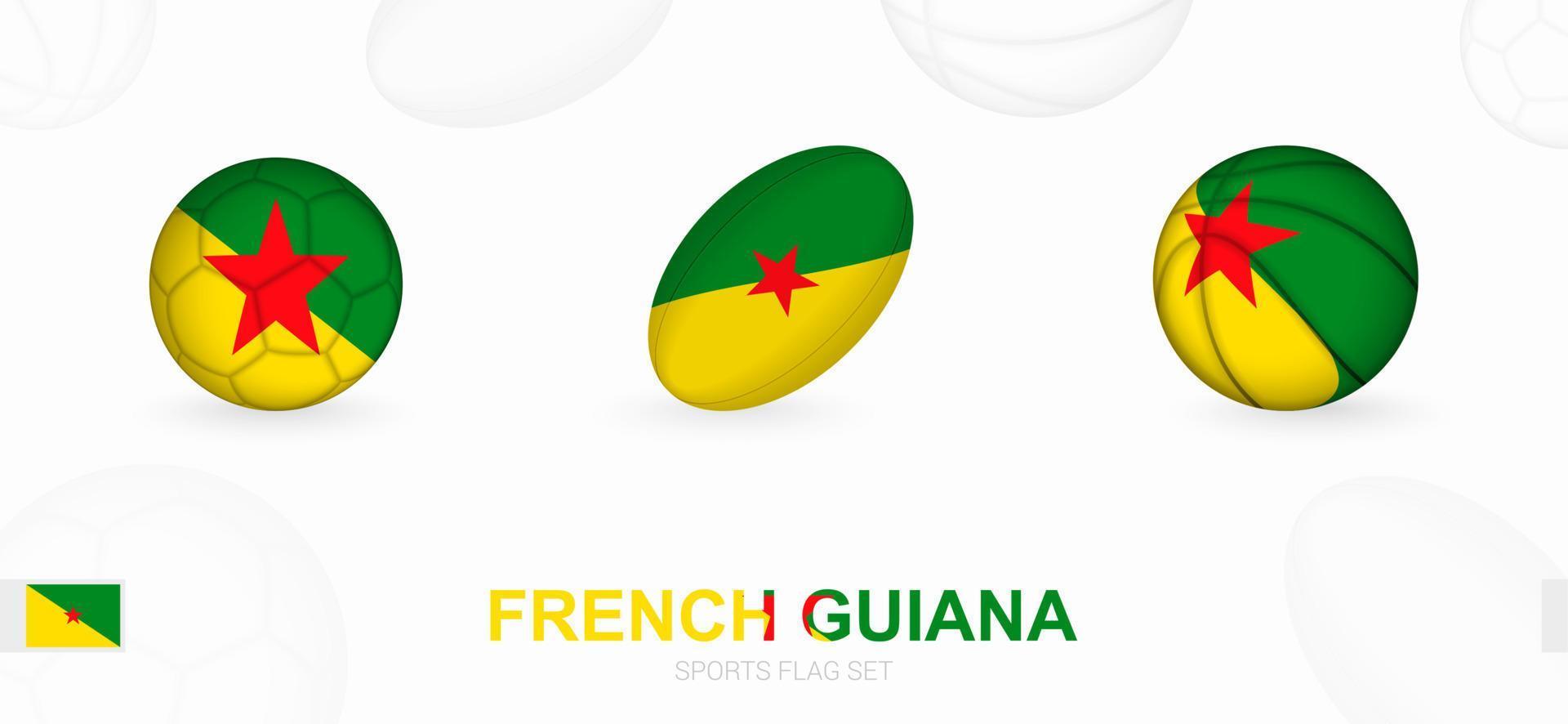 des sports Icônes pour football, le rugby et basketball avec le drapeau de français Guyane. vecteur