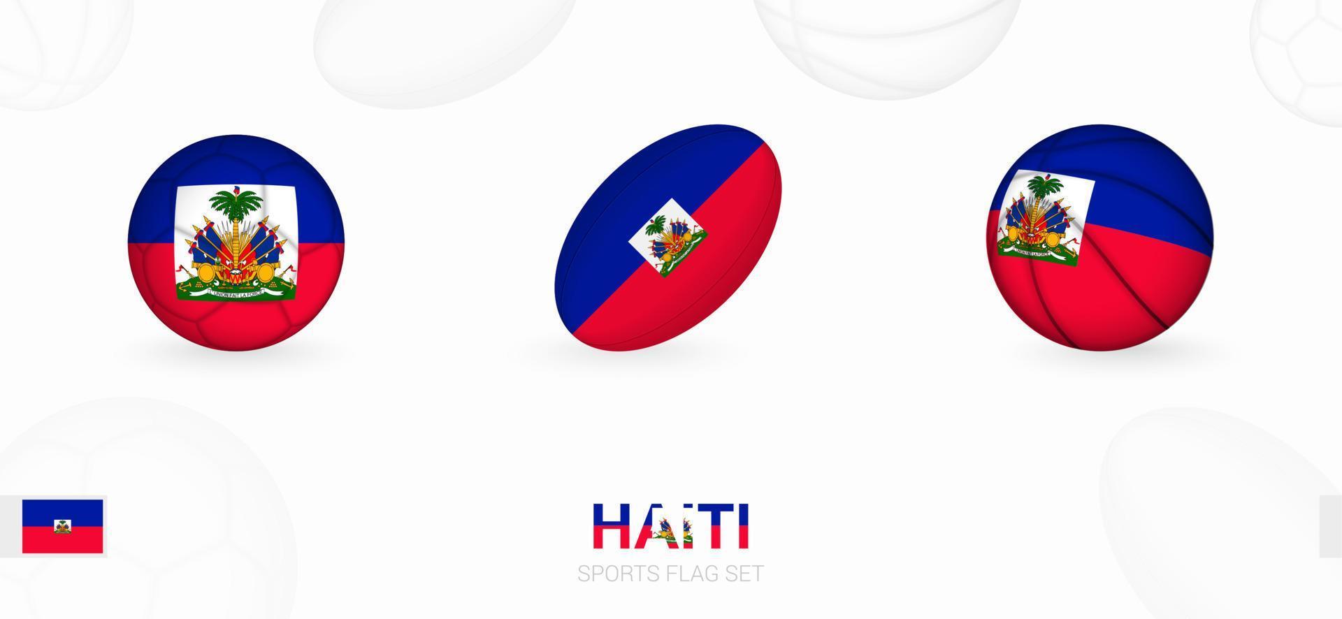 des sports Icônes pour football, le rugby et basketball avec le drapeau de Haïti. vecteur