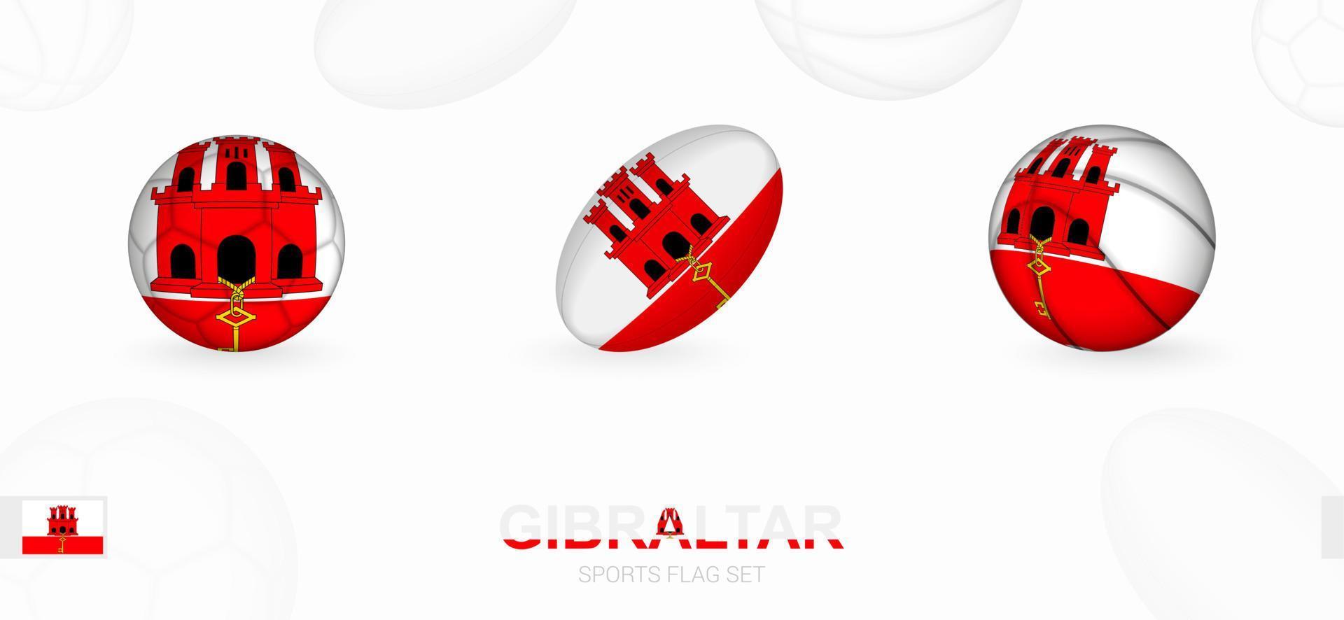 des sports Icônes pour football, le rugby et basketball avec le drapeau de Gibraltar. vecteur