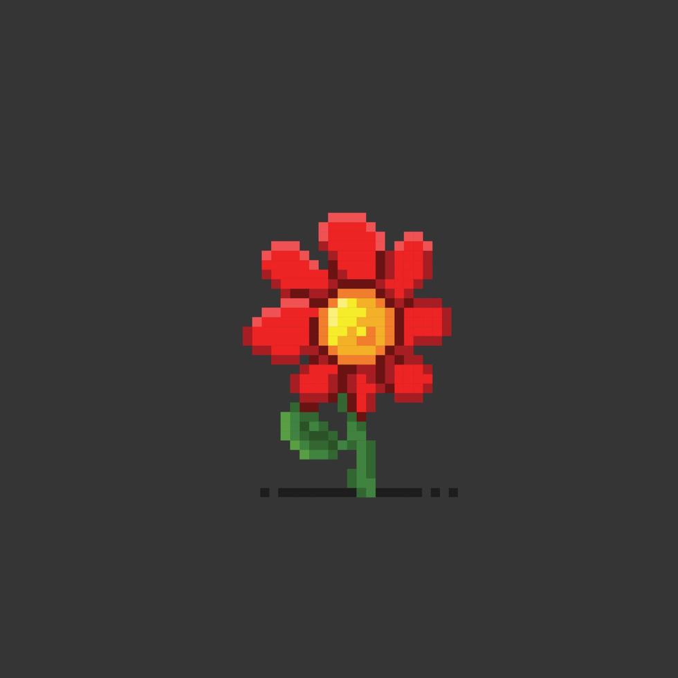 rouge fleur dans pixel art style vecteur