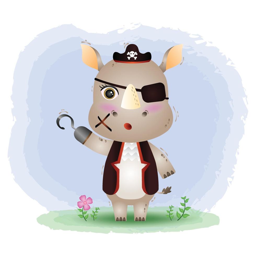 illustration vectorielle mignon pirates rhinocéros vecteur