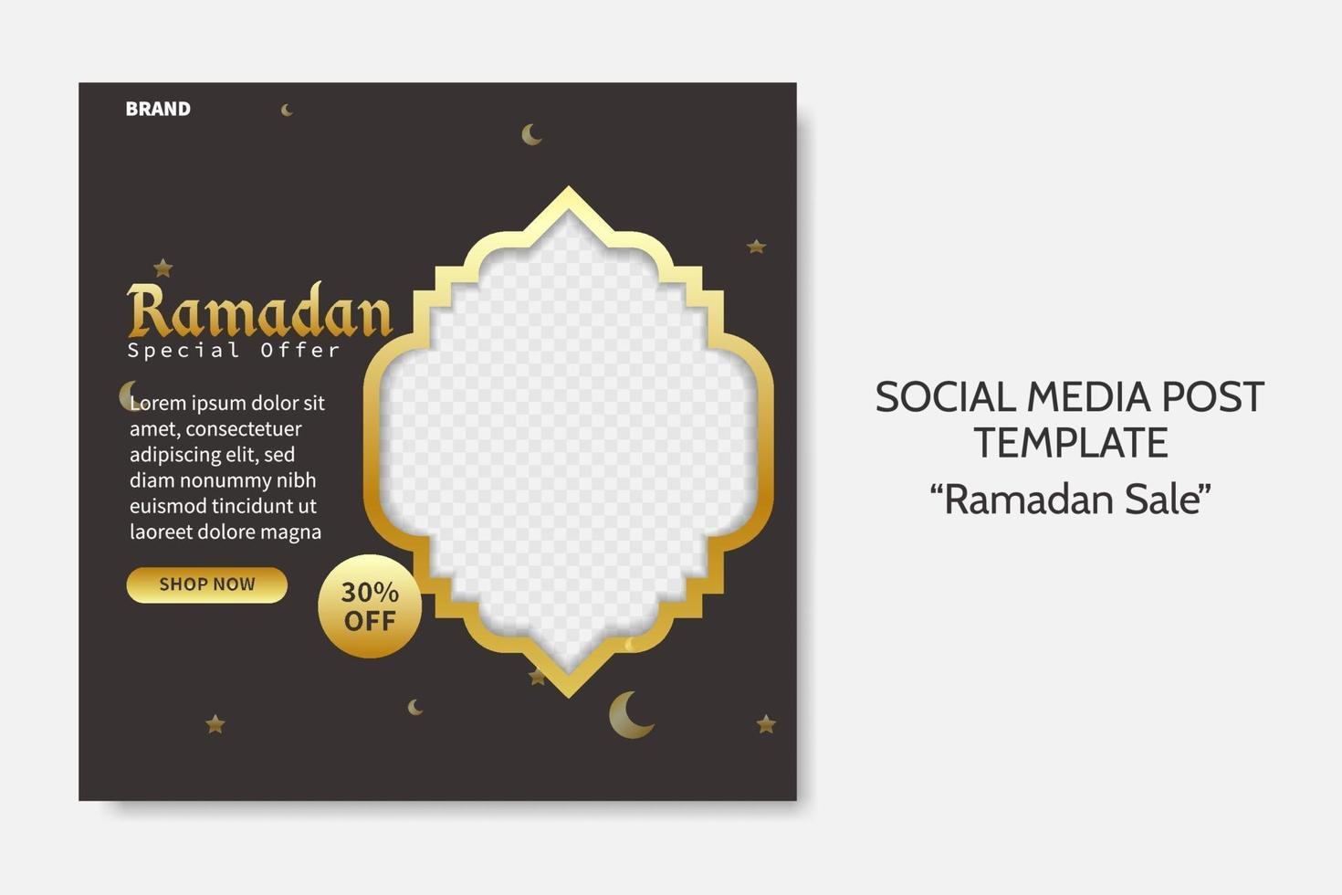 modèle de publication de médias sociaux de vente de ramadan. Bannière Web publicitaire pour carte de voeux, bon, événement islamique. vecteur