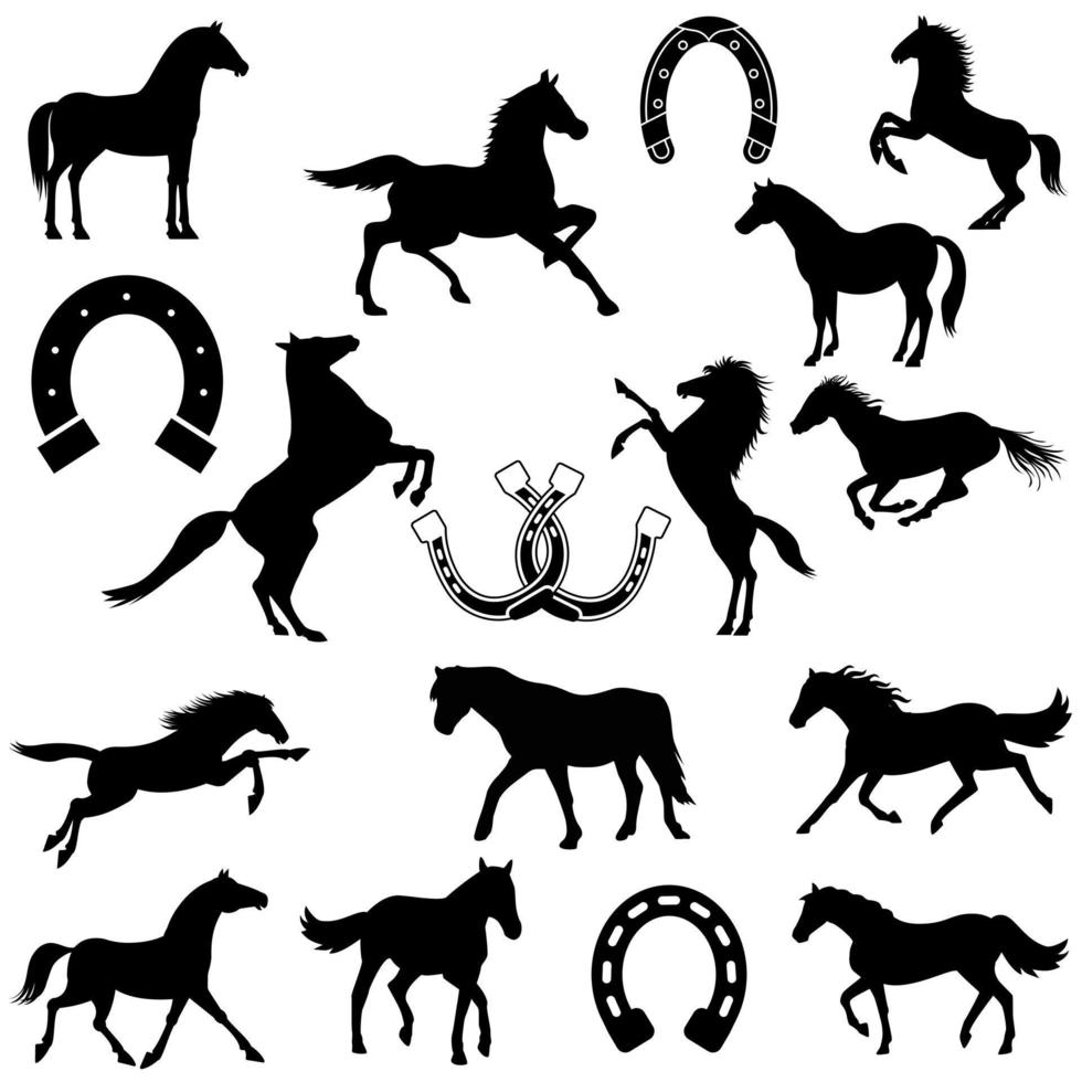 cheval icône vecteur ensemble. fer à cheval illustration signe collection. mustang symbole. arabe logo.