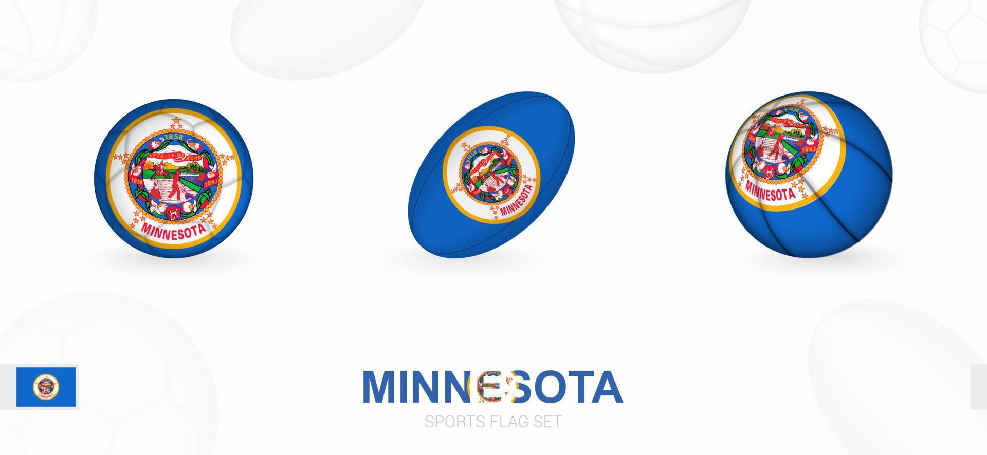 des sports Icônes pour football, le rugby et basketball avec le drapeau de Minnesota. vecteur