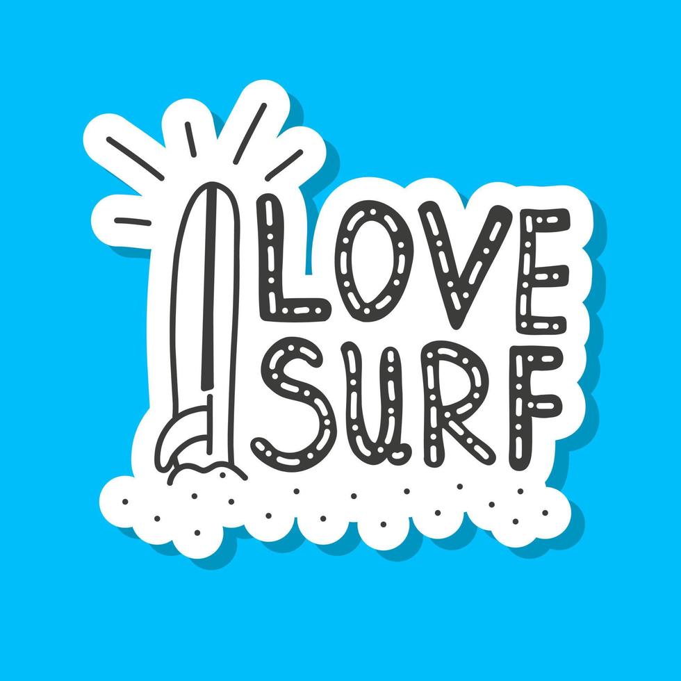 l'amour le surf phrase caractères autocollant vacances vecteur