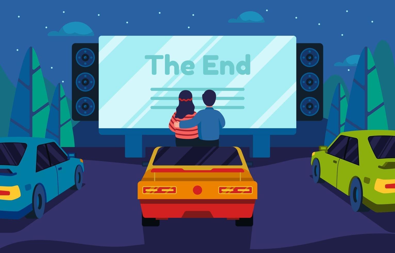 couple datant dans le cinéma drive-in vecteur