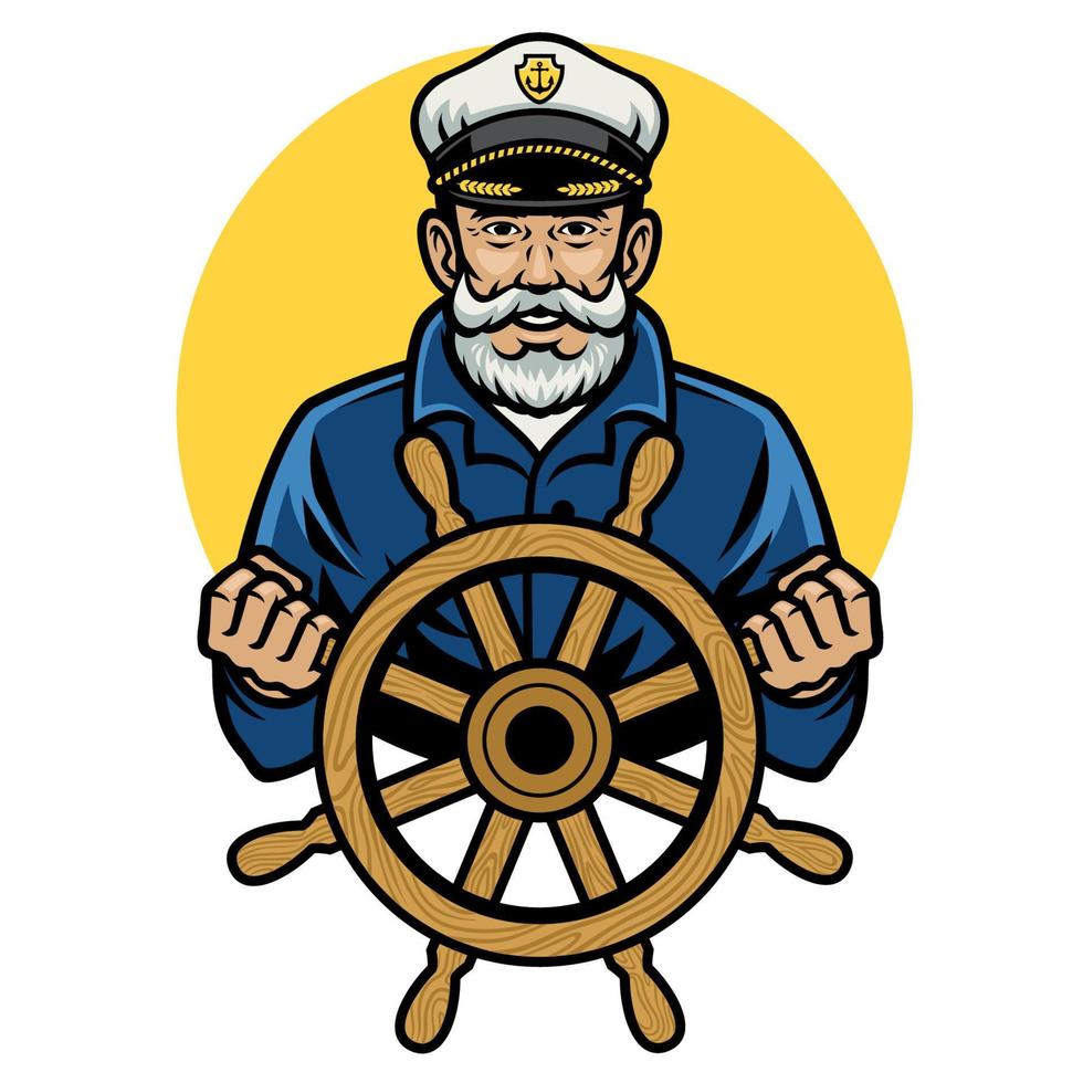 vieux marin capitaine tenir le navire roue vecteur