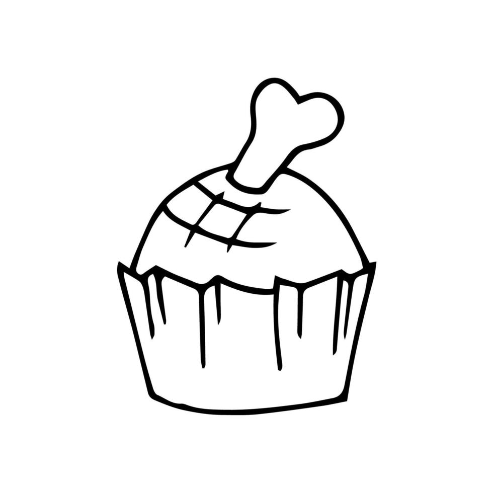dessiné à la main noir contour Facile vecteur illustration. dessin animé griffonnage gâteau avec une OS pour une chien. à célébrer le anniversaire de votre bien-aimée animal de compagnie.