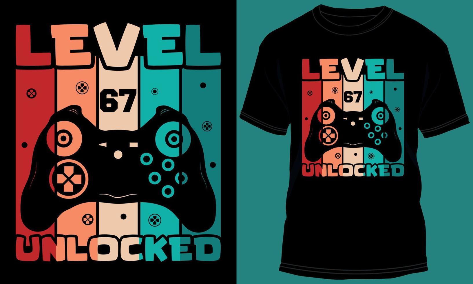 joueur ou jeu niveau 67 déverrouillé T-shirt conception vecteur