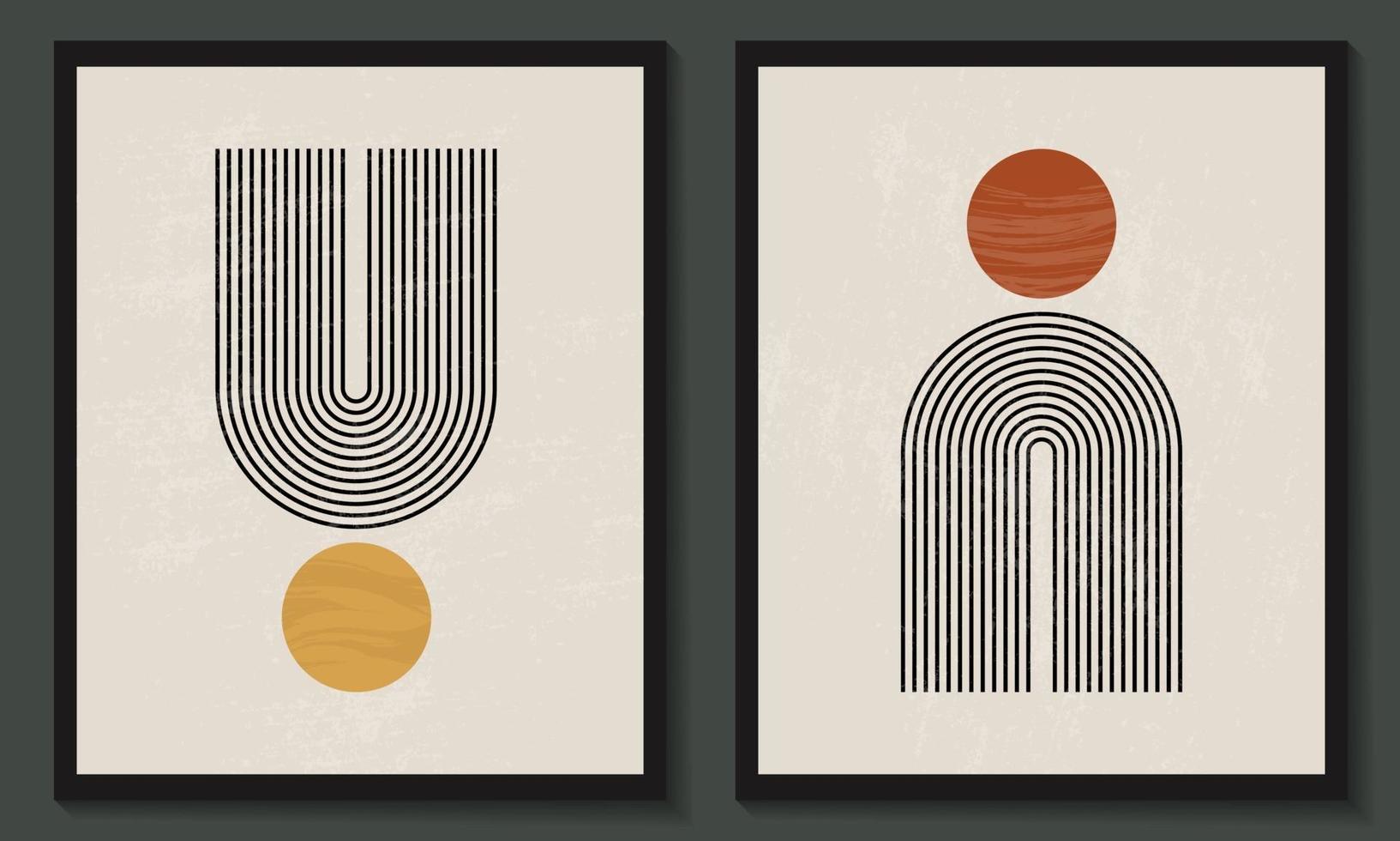 ensemble contemporain à la mode de composition peinte à la main artistique minimaliste géométrique créatif abstrait. affiches de vecteur pour la décoration murale dans un style vintage