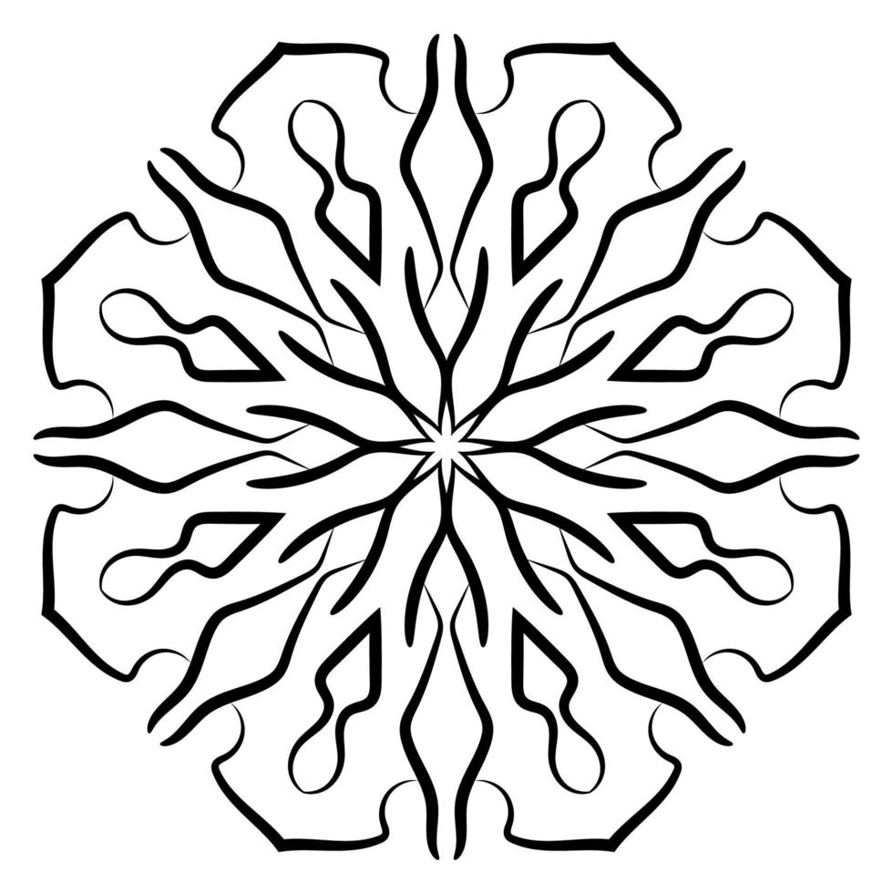 mandala de fleur de contour noir. doodle élément décoratif rond pour cahier de coloriage isolé sur fond blanc. cercle géométrique floral. vecteur