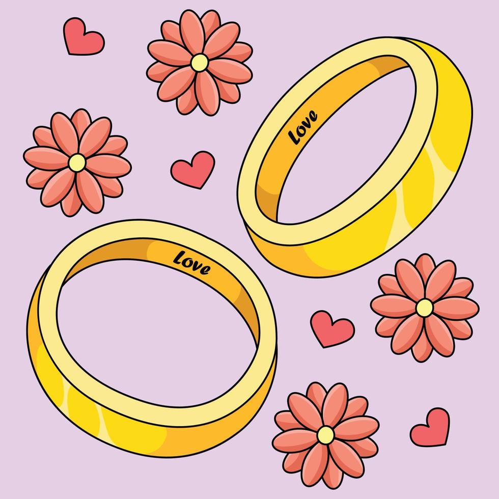 mariage anneaux coloré dessin animé illustration vecteur