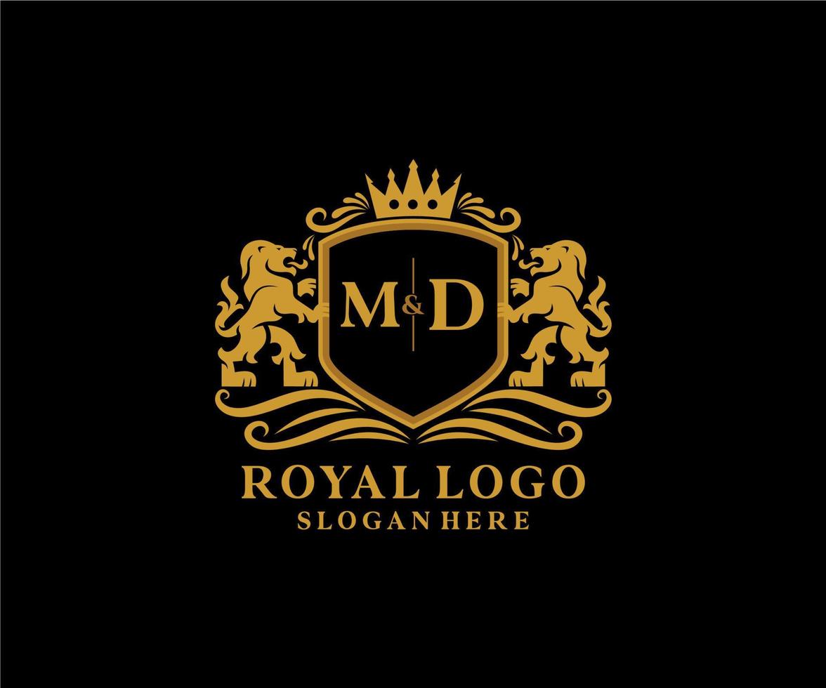 modèle initial de logo de luxe md lettre lion royal en art vectoriel pour restaurant, royauté, boutique, café, hôtel, héraldique, bijoux, mode et autres illustrations vectorielles.