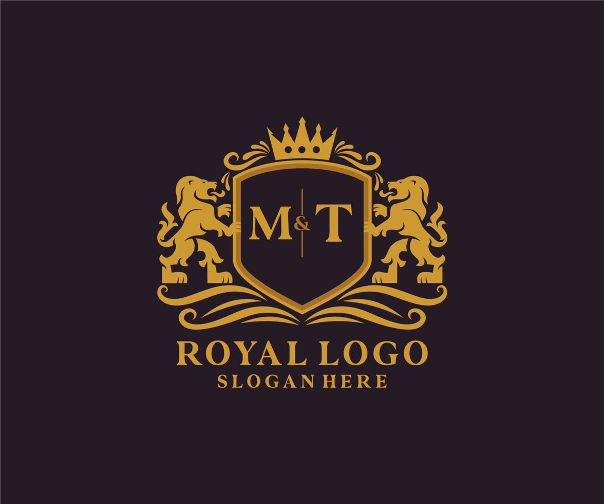 modèle initial de logo de luxe mt lettre lion royal dans l'art vectoriel pour le restaurant, la royauté, la boutique, le café, l'hôtel, l'héraldique, les bijoux, la mode et d'autres illustrations vectorielles.