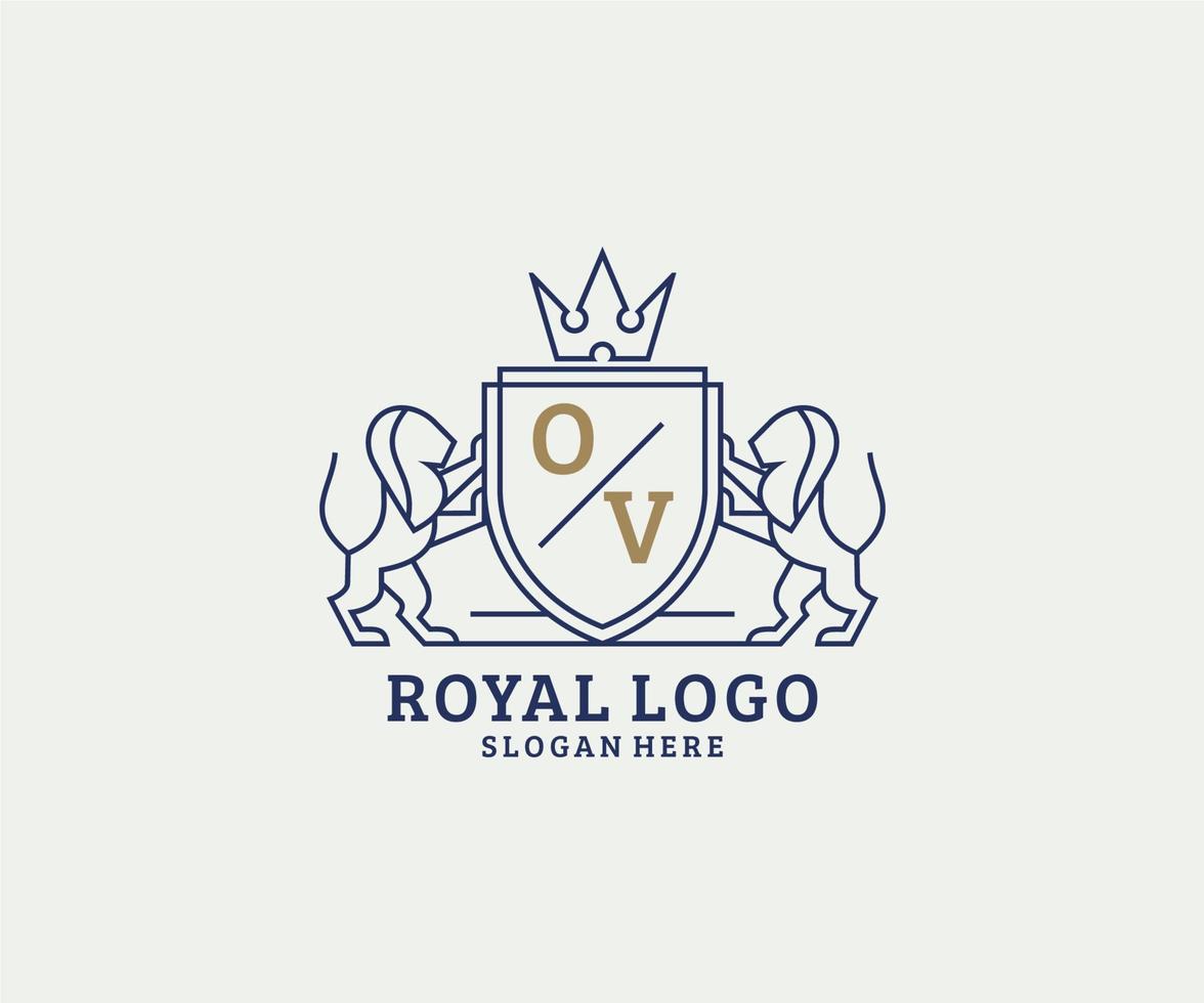 modèle de logo de luxe royal de lion de lettre initiale ov dans l'art vectoriel pour le restaurant, la royauté, la boutique, le café, l'hôtel, l'héraldique, les bijoux, la mode et d'autres illustrations vectorielles.