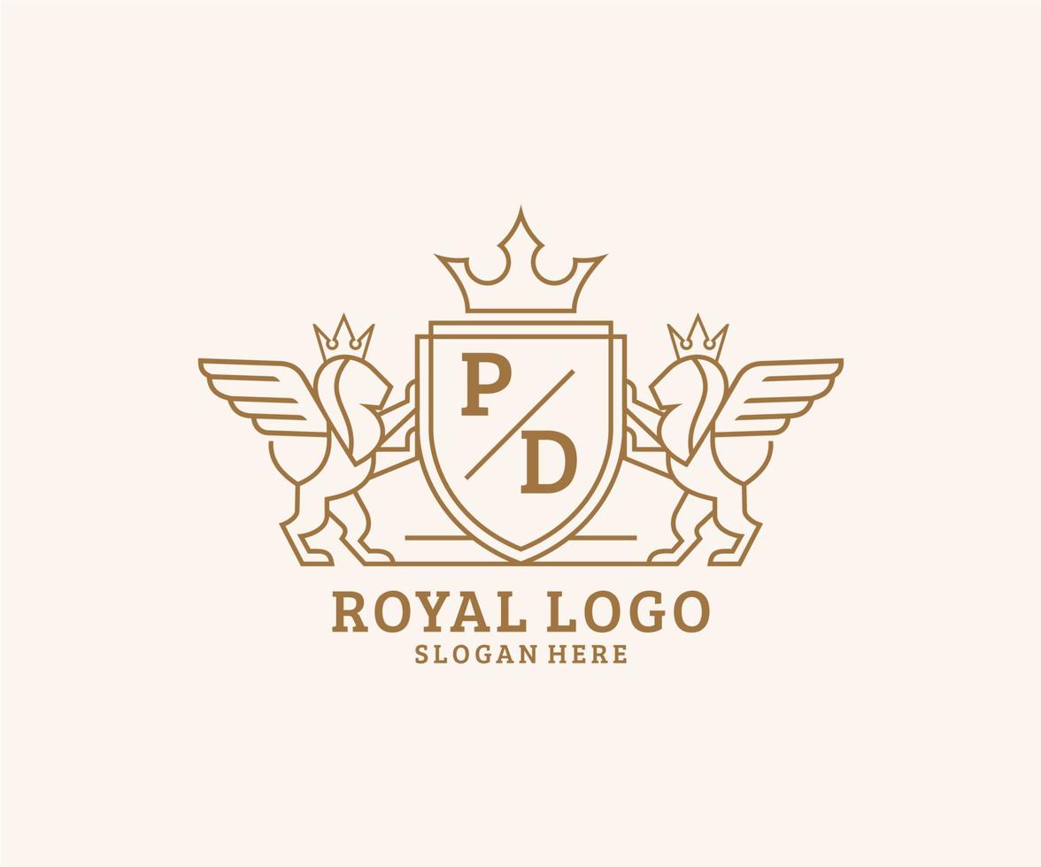 initiale pd lettre Lion Royal luxe héraldique, crête logo modèle dans vecteur art pour restaurant, royalties, boutique, café, hôtel, héraldique, bijoux, mode et autre vecteur illustration.