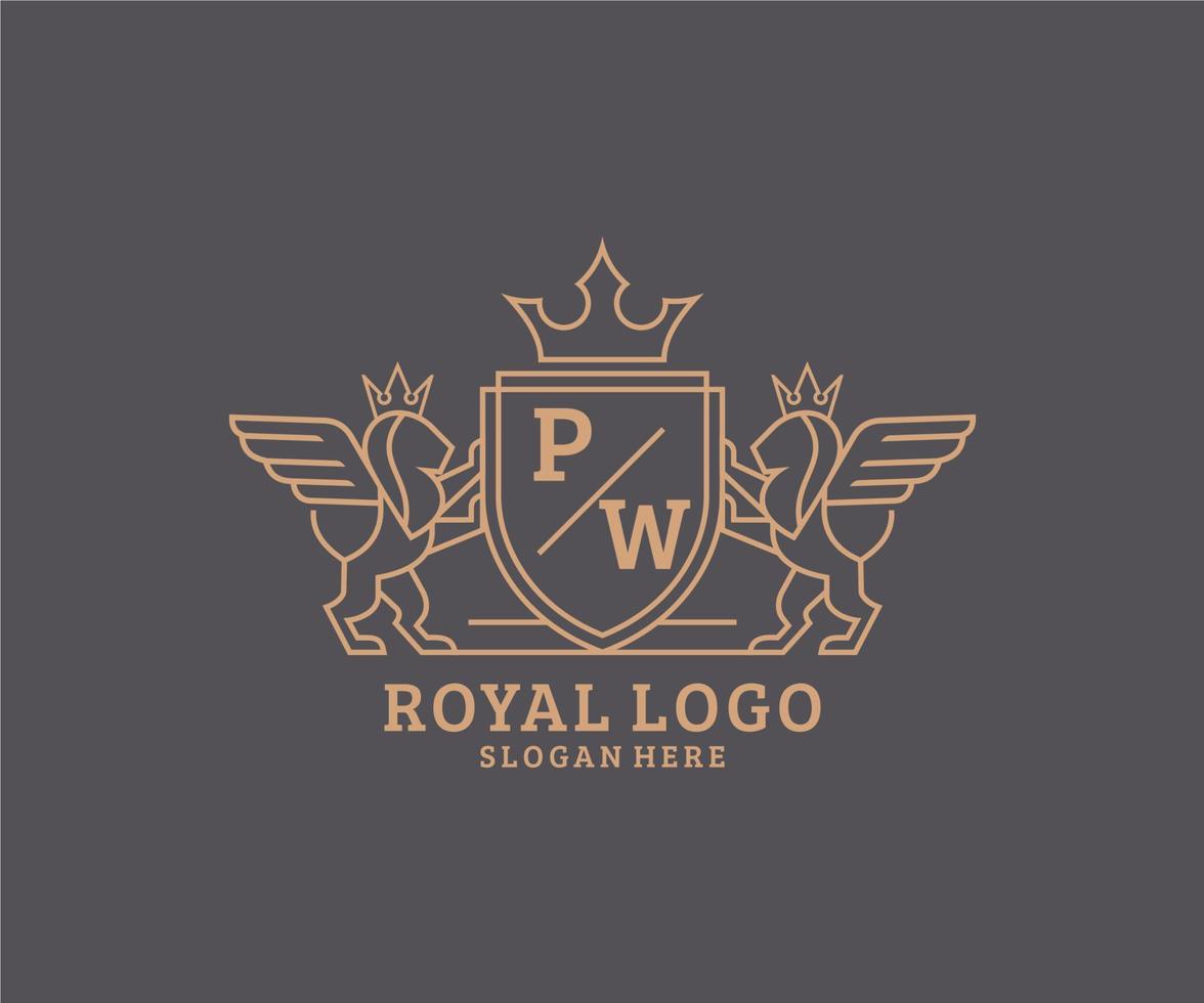 initiale pw lettre Lion Royal luxe héraldique, crête logo modèle dans vecteur art pour restaurant, royalties, boutique, café, hôtel, héraldique, bijoux, mode et autre vecteur illustration.