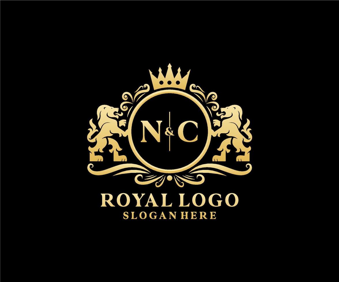 modèle initial de logo de luxe nc lettre lion royal dans l'art vectoriel pour le restaurant, la royauté, la boutique, le café, l'hôtel, l'héraldique, les bijoux, la mode et d'autres illustrations vectorielles.