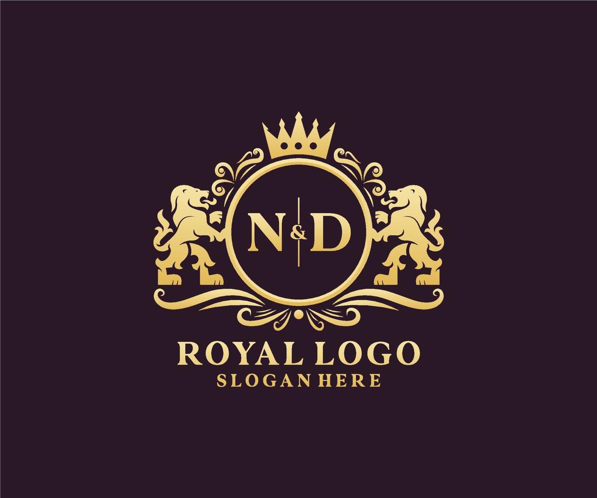 modèle de logo de luxe royal lion lettre initiale nd en art vectoriel pour restaurant, royauté, boutique, café, hôtel, héraldique, bijoux, mode et autres illustrations vectorielles.