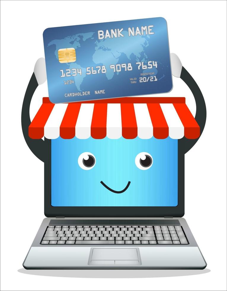 boutique en ligne d'ordinateur portable avec carte de crédit vecteur