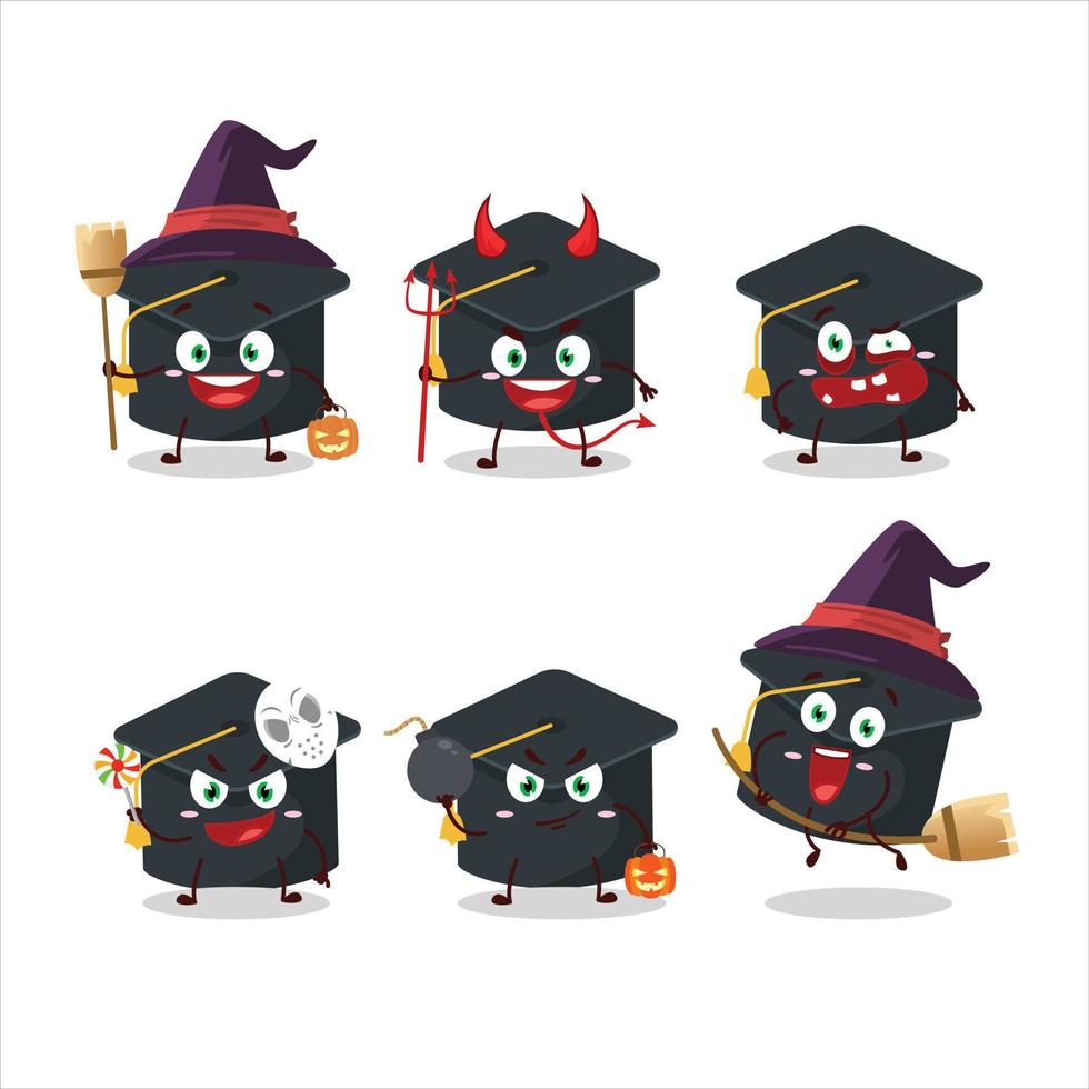 Halloween expression émoticônes avec dessin animé personnage de Université chapeau vecteur