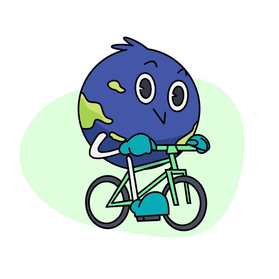 ancien content mignonne Terre planète personnage mascotte vélo. vecteur illustration