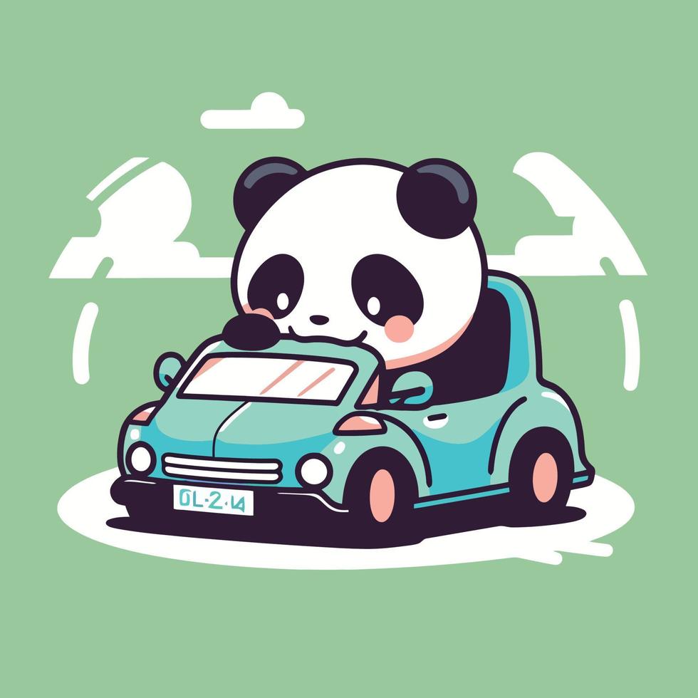 une Panda est conduite une voiture avec une Licence assiette vecteur