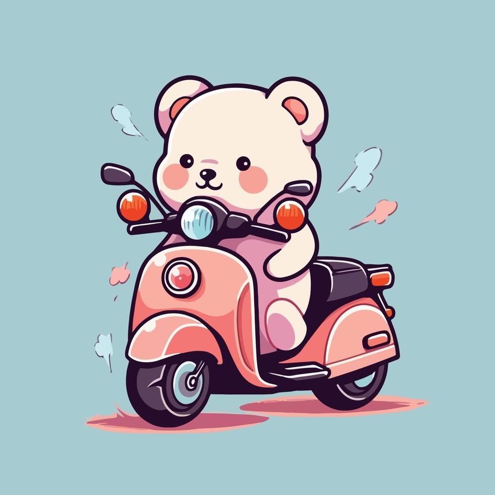 mignonne dessin animé ours sur une scooter vecteur