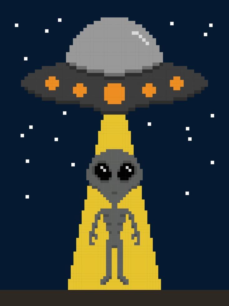 invasion extraterrestre pixel art sur terre vecteur