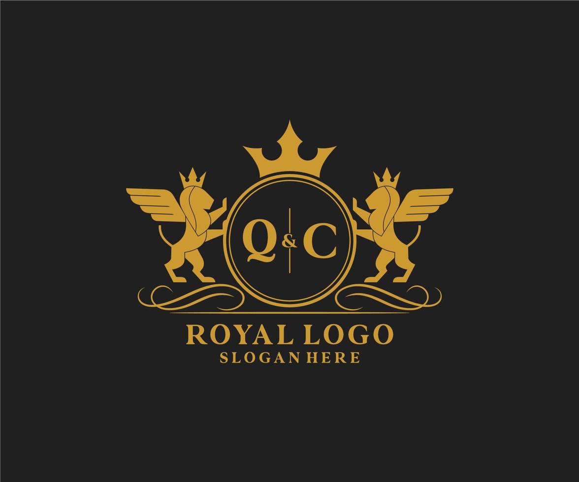 initiale QC lettre Lion Royal luxe héraldique, crête logo modèle dans vecteur art pour restaurant, royalties, boutique, café, hôtel, héraldique, bijoux, mode et autre vecteur illustration.