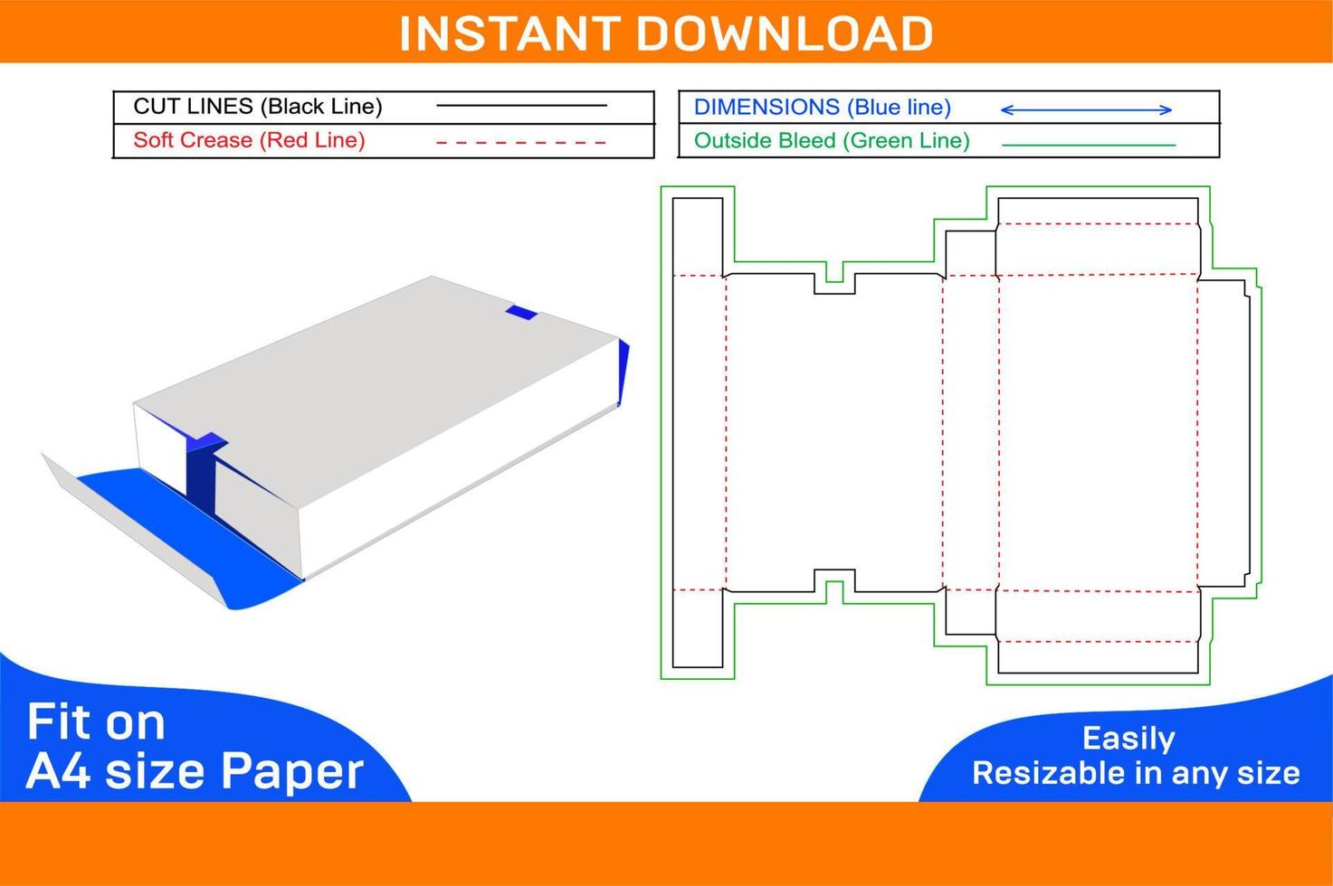 papier carton dessin animé livraison boîte dieline tamplate et 3d vecteur fichier boîte dieline et 3d boîte