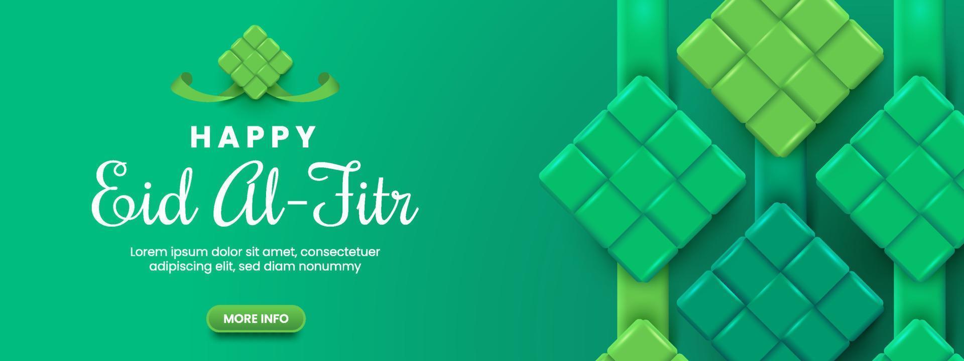vert eid al-fitr ketupat bannière vecteur