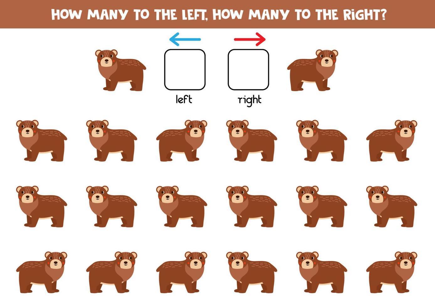 la gauche ou droite avec mignonne dessin animé ours. logique feuille de travail pour enfants d'âge préscolaire. vecteur