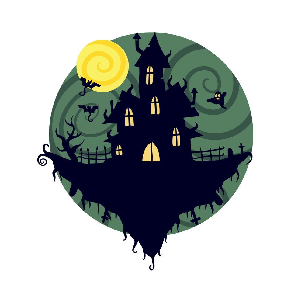 Halloween hanté maison isolé sur blanc Contexte. effrayant foncé silhouette de Accueil ou manoir. dessin animé vecteur effrayant illustration. gothique mignonne ville