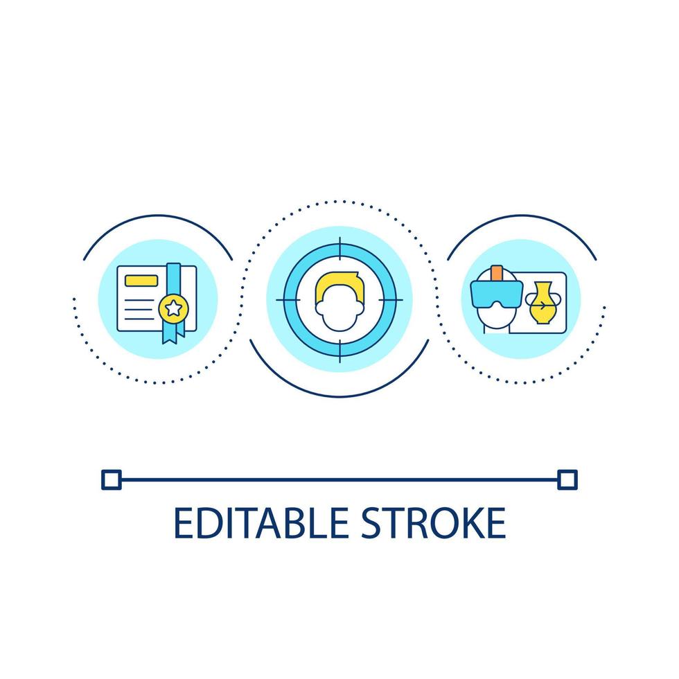 certificat programme avec vr apprentissage approche boucle concept icône. centré sur l'étudiant instruction abstrait idée mince ligne illustration. isolé contour dessin. modifiable accident vasculaire cérébral vecteur