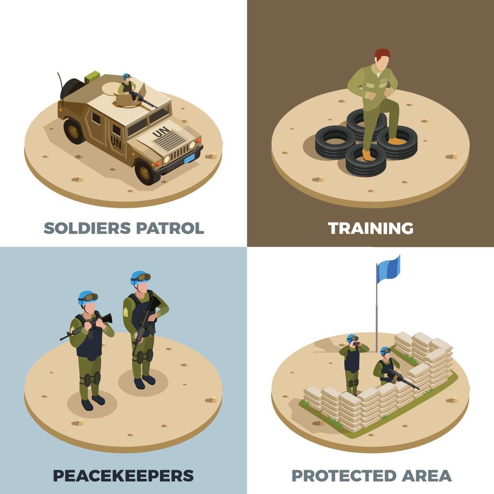 service militaire 4 icônes isométriques vector illustration