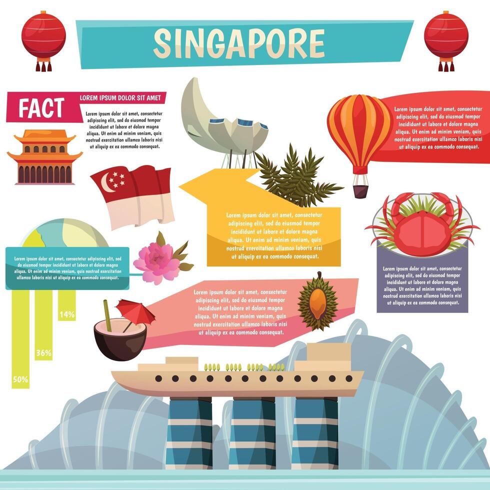 faits de singapour infographie affiche orthogonale illustration vectorielle vecteur