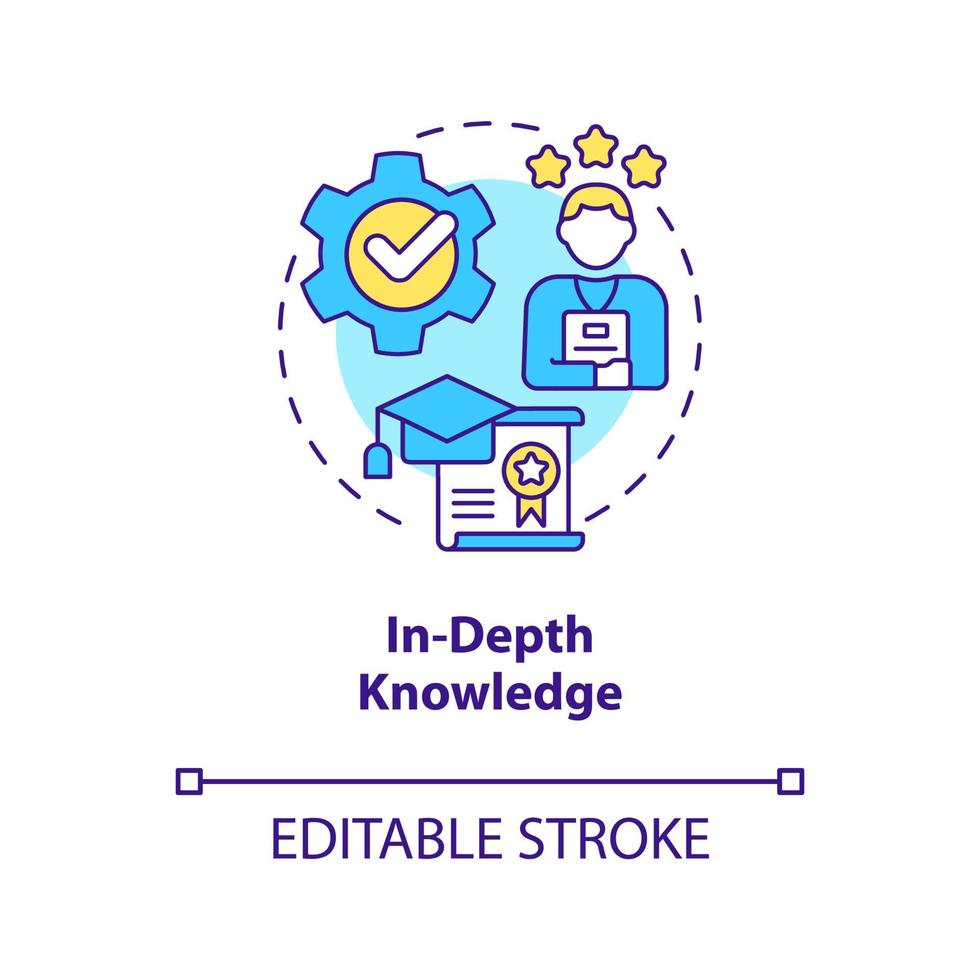 dans profondeur connaissance concept icône. professionnel compétences. industrie spécifique éducation abstrait idée mince ligne illustration. isolé contour dessin. modifiable accident vasculaire cérébral vecteur