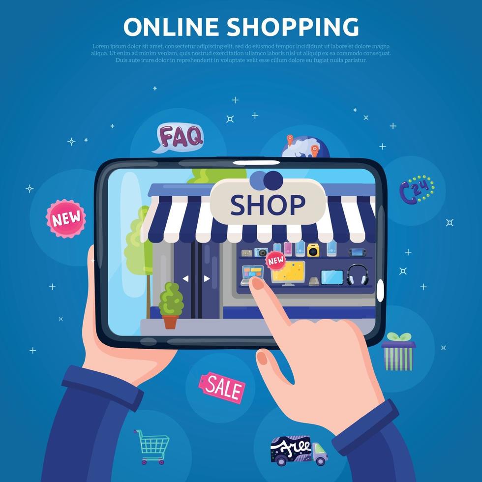 illustration vectorielle de shopping en ligne affiche vecteur