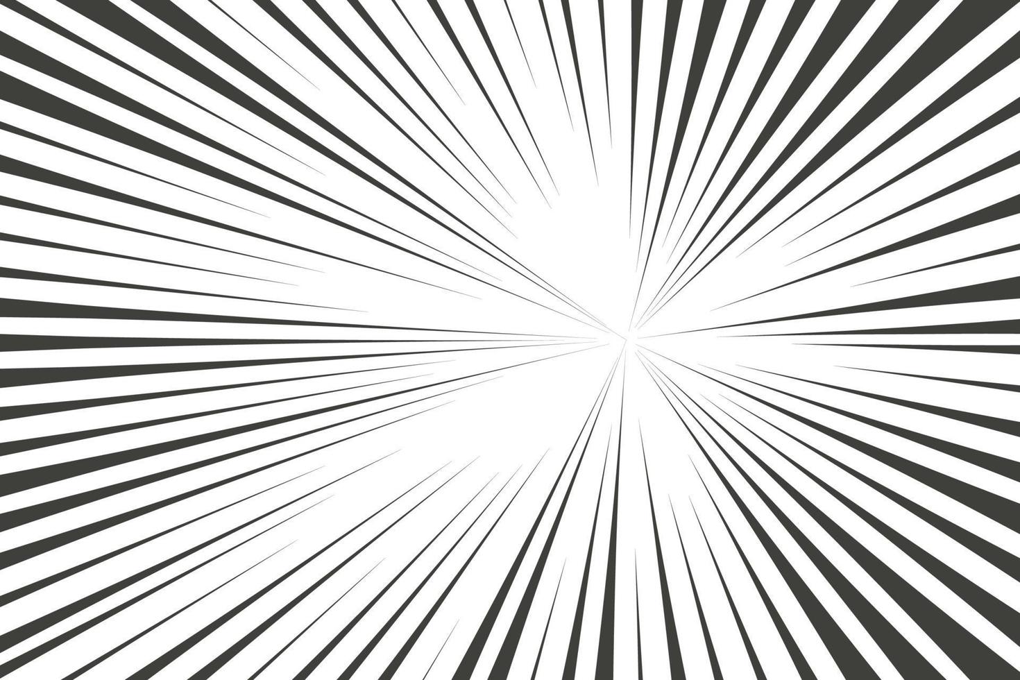 lignes radiales de manga comique avec effet de vitesse pour la bande dessinée. fond d'explosion noir et blanc. éclat de rayon flash. image vectorielle. vecteur