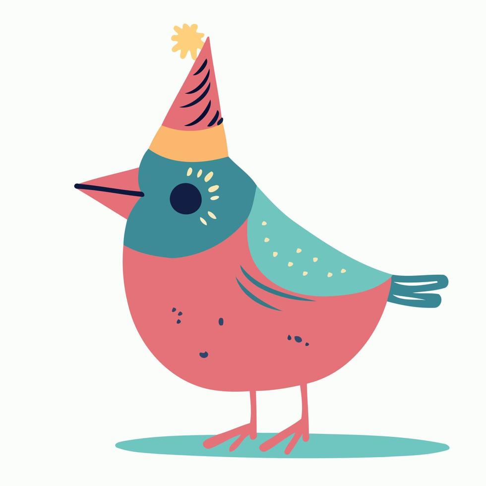 coloré peu oiseau portant anniversaire chapeau vecteur