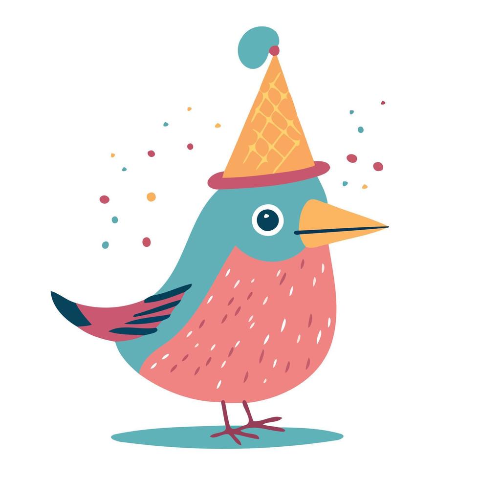 coloré peu oiseau portant anniversaire chapeau vecteur