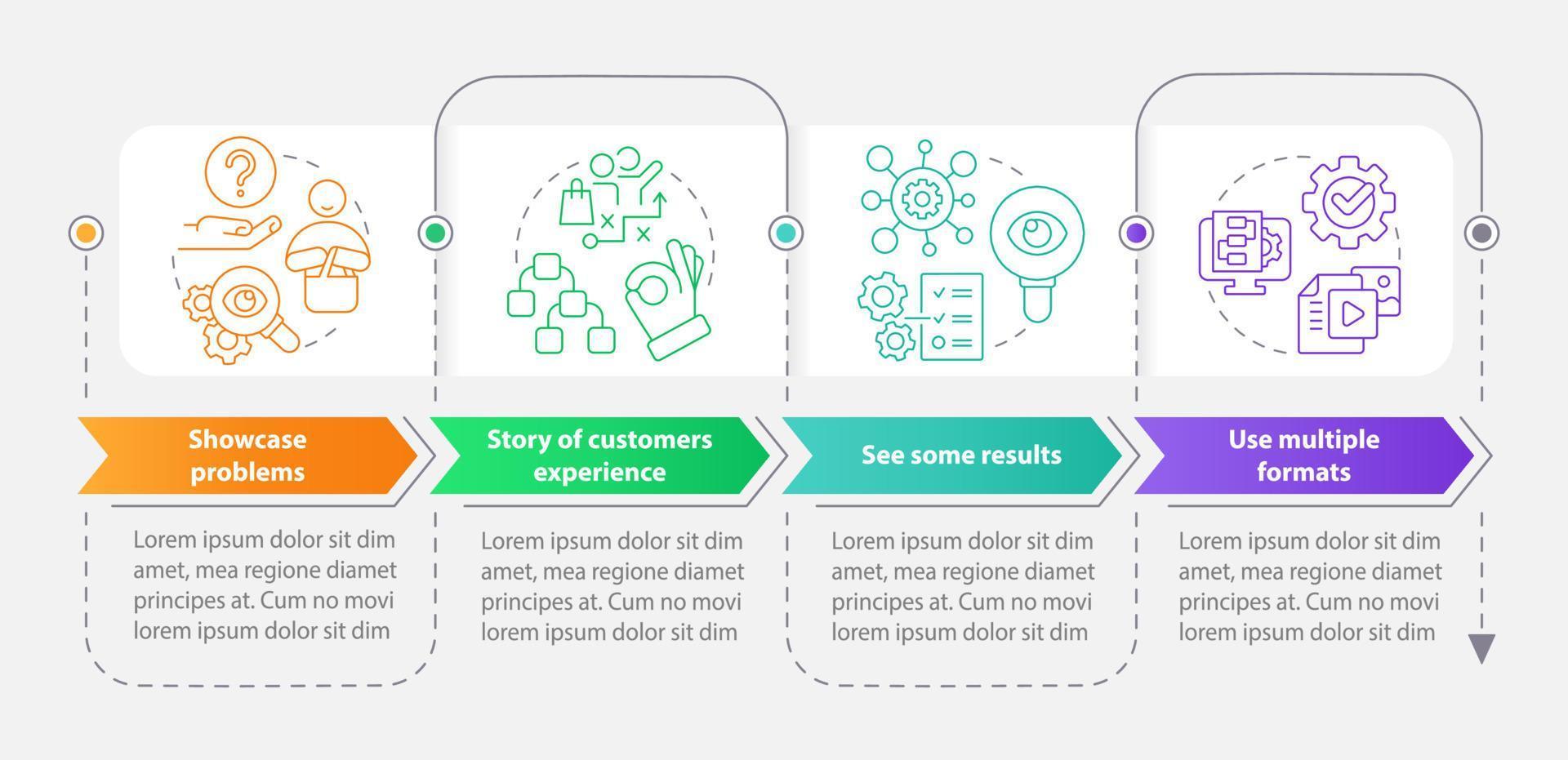 éléments de Cas étude rectangle infographie modèle. structure. Les données visualisation avec 4 pas. modifiable chronologie Info graphique. flux de travail disposition avec ligne Icônes vecteur