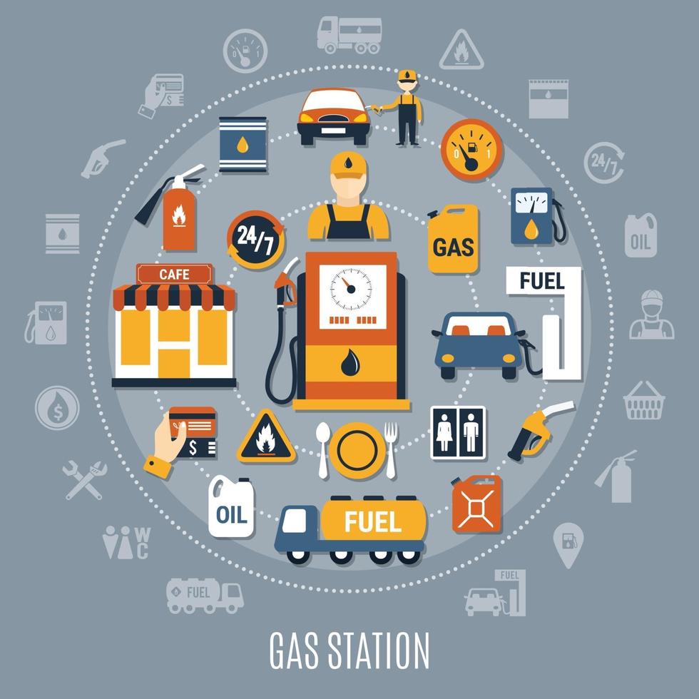 illustration vectorielle de composition de pompe à carburant plat vecteur